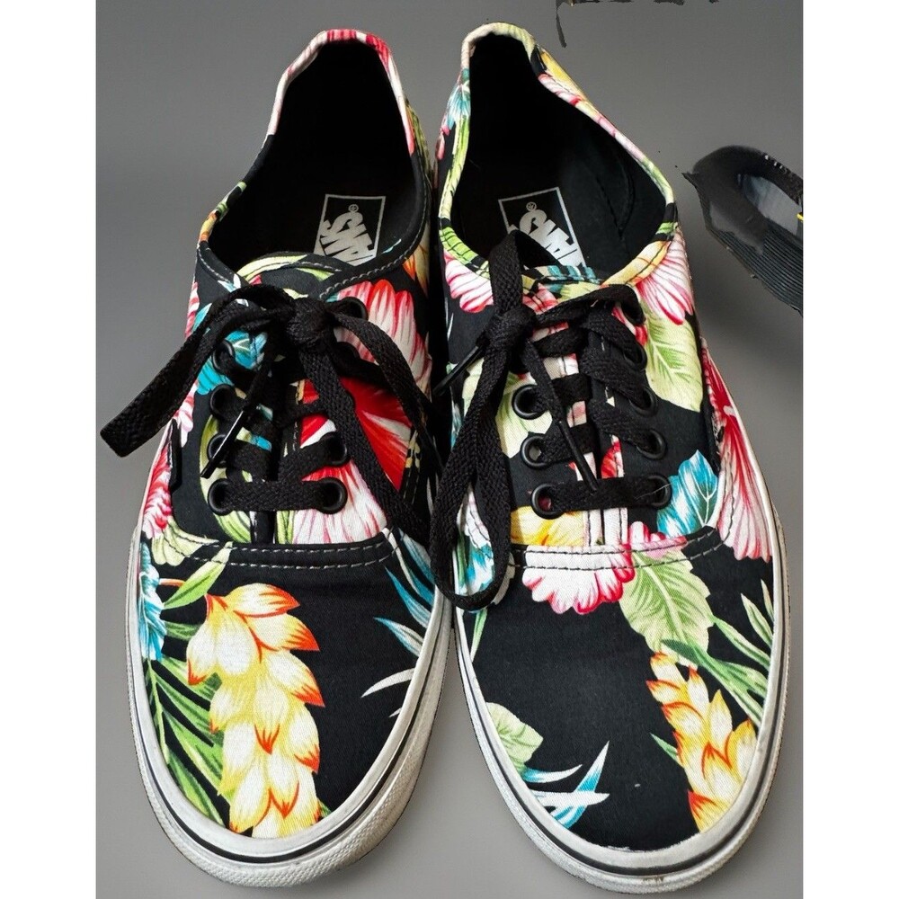 Vans Authentic Hawaiian Floral Black Tropical Sneakers Women 9 Mens 7.5 Low Top